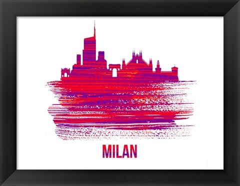 Framed Milan Skyline Brush Stroke Red Print