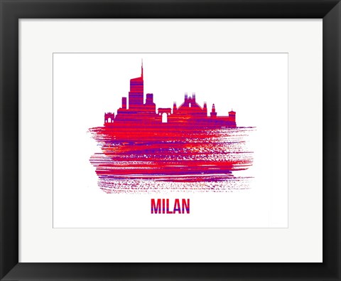 Framed Milan Skyline Brush Stroke Red Print