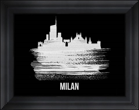 Framed Milan Skyline Brush Stroke White Print