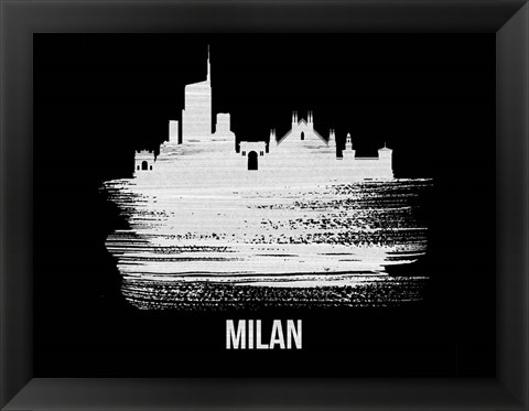 Framed Milan Skyline Brush Stroke White Print