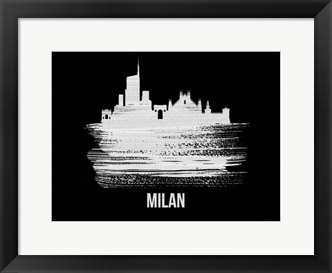 Framed Milan Skyline Brush Stroke White Print