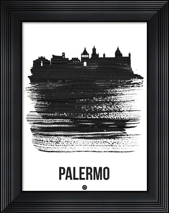 Framed Palermo Skyline Brush Stroke Black Print