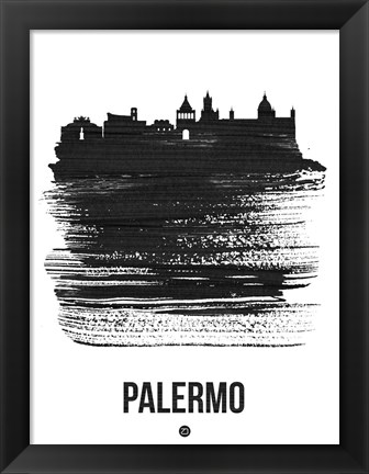 Framed Palermo Skyline Brush Stroke Black Print