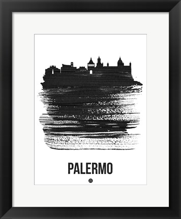 Framed Palermo Skyline Brush Stroke Black Print