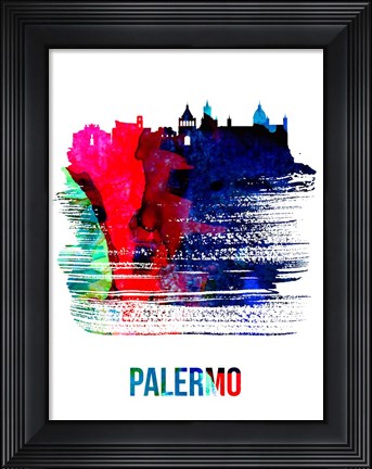 Framed Palermo Skyline Brush Stroke Watercolor Print