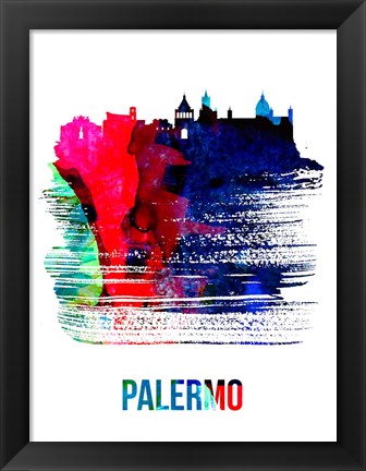 Framed Palermo Skyline Brush Stroke Watercolor Print