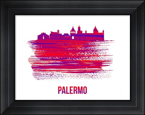 Framed Palermo Skyline Brush Stroke Red Print