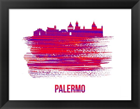 Framed Palermo Skyline Brush Stroke Red Print