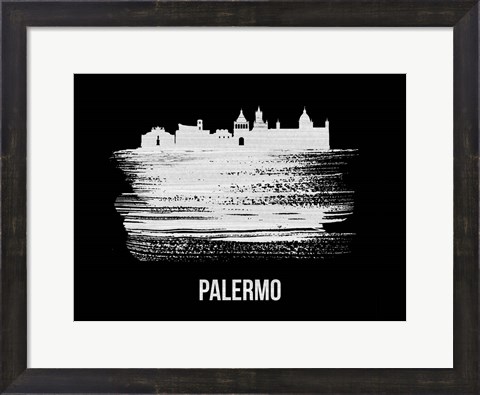 Framed Palermo Skyline Brush Stroke White Print
