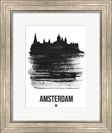 Framed Amsterdam Skyline Brush Stroke Black Print