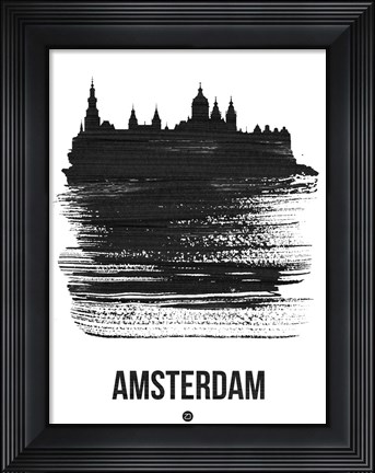 Framed Amsterdam Skyline Brush Stroke Black Print