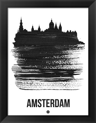 Framed Amsterdam Skyline Brush Stroke Black Print