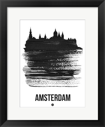 Framed Amsterdam Skyline Brush Stroke Black Print