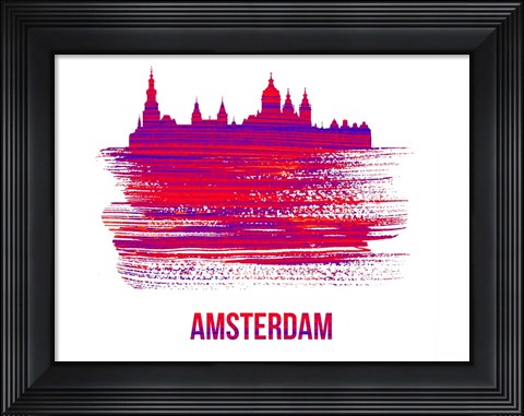 Framed Amsterdam Skyline Brush Stroke Red Print