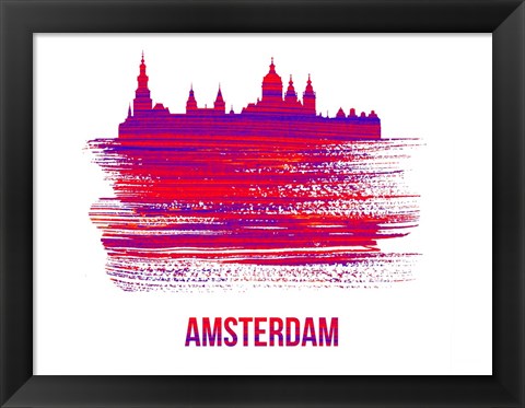 Framed Amsterdam Skyline Brush Stroke Red Print