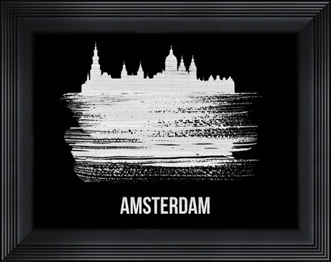 Framed Amsterdam Skyline Brush Stroke White Print