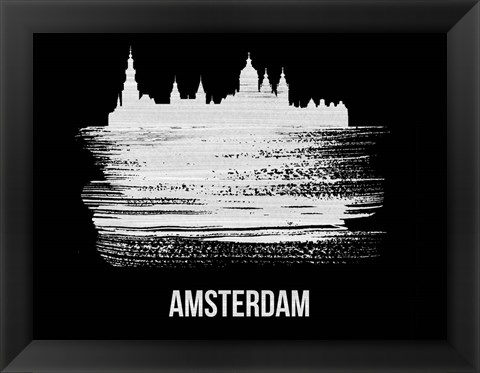 Framed Amsterdam Skyline Brush Stroke White Print