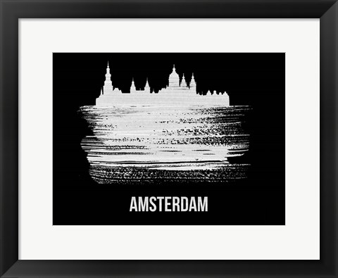 Framed Amsterdam Skyline Brush Stroke White Print