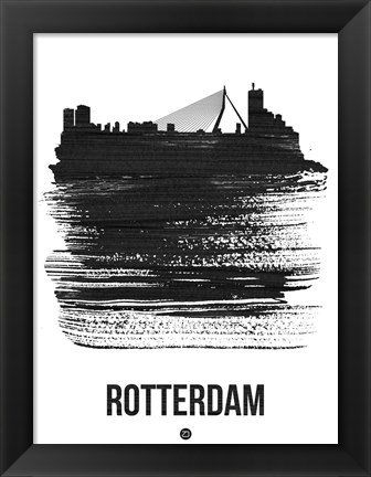 Framed Rotterdam Skyline Brush Stroke Black Print