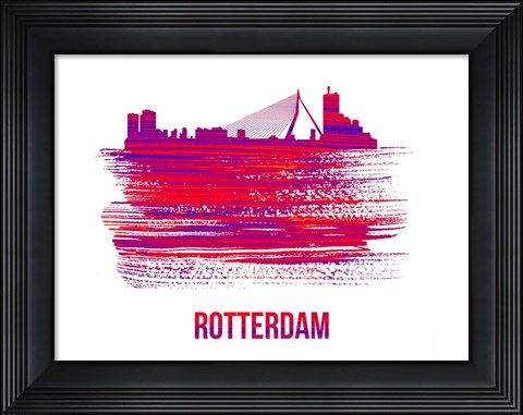 Framed Rotterdam Skyline Brush Stroke Red Print