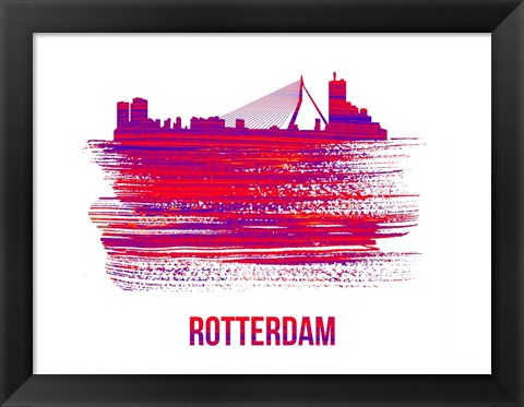 Framed Rotterdam Skyline Brush Stroke Red Print