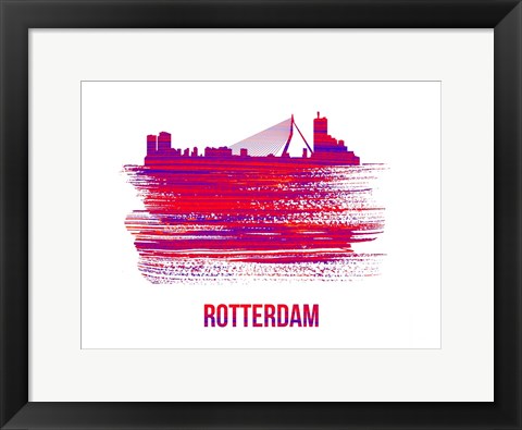 Framed Rotterdam Skyline Brush Stroke Red Print