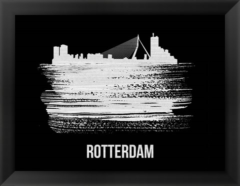 Framed Rotterdam Skyline Brush Stroke White Print