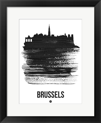 Framed Brussels Skyline Brush Stroke Black Print