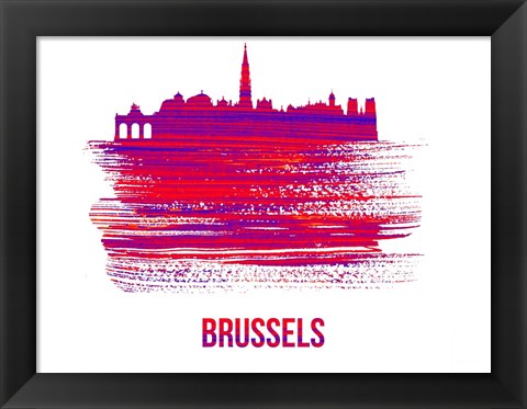 Framed Brussels Skyline Brush Stroke Red Print