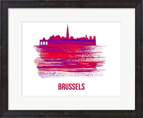 Framed Brussels Skyline Brush Stroke Red Print