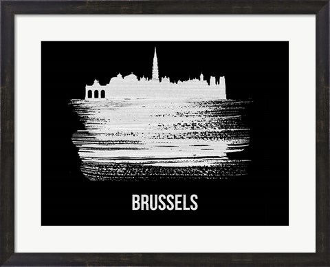 Framed Brussels Skyline Brush Stroke White Print