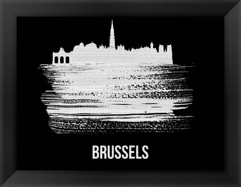 Framed Brussels Skyline Brush Stroke White Print