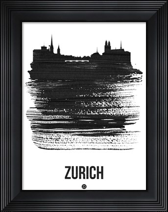 Framed Zurich Skyline Brush Stroke Black Print