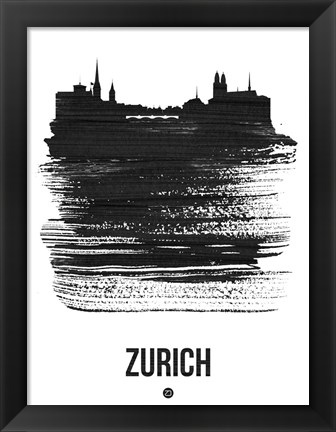 Framed Zurich Skyline Brush Stroke Black Print