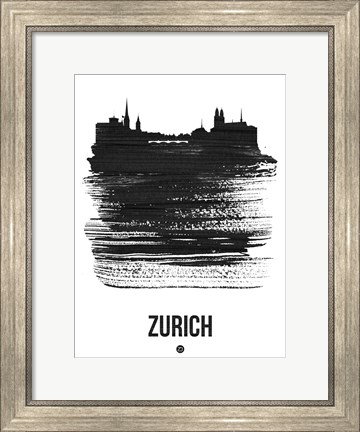 Framed Zurich Skyline Brush Stroke Black Print