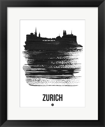 Framed Zurich Skyline Brush Stroke Black Print