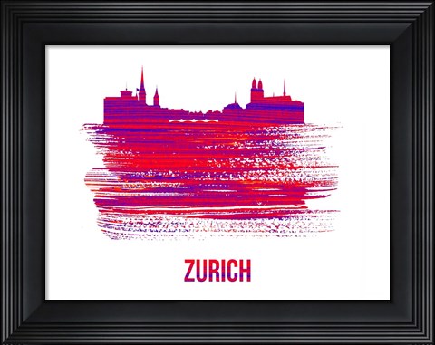 Framed Zurich Skyline Brush Stroke Red Print