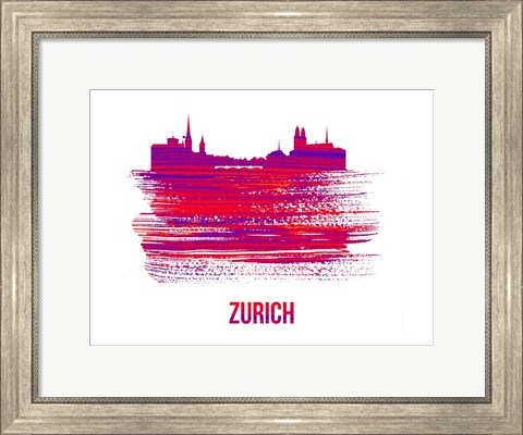 Framed Zurich Skyline Brush Stroke Red Print