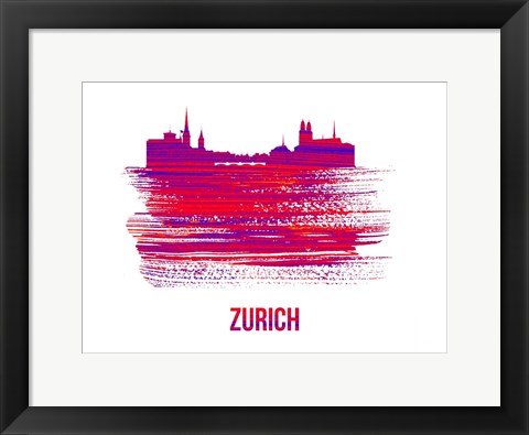 Framed Zurich Skyline Brush Stroke Red Print