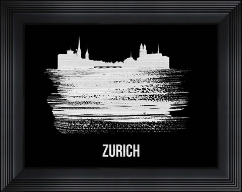 Framed Zurich Skyline Brush Stroke White Print