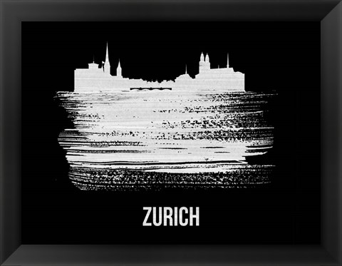 Framed Zurich Skyline Brush Stroke White Print