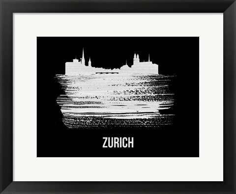 Framed Zurich Skyline Brush Stroke White Print