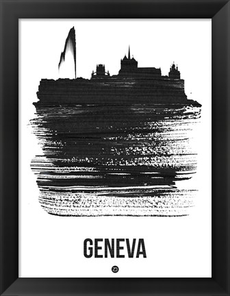 Framed Geneva Skyline Brush Stroke Black Print