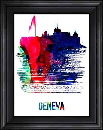 Framed Geneva Skyline Brush Stroke Watercolor Print