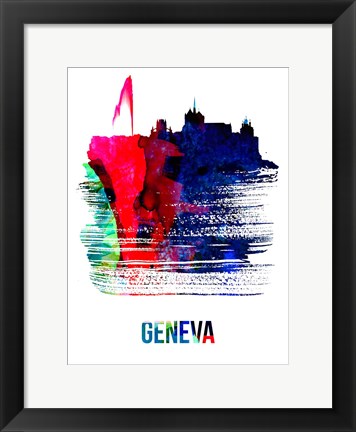 Framed Geneva Skyline Brush Stroke Watercolor Print