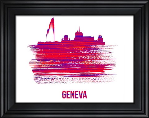 Framed Geneva Skyline Brush Stroke Red Print
