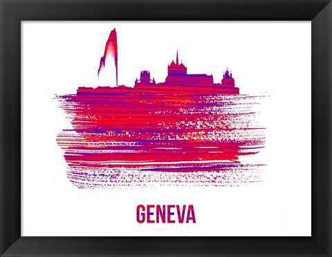 Framed Geneva Skyline Brush Stroke Red Print