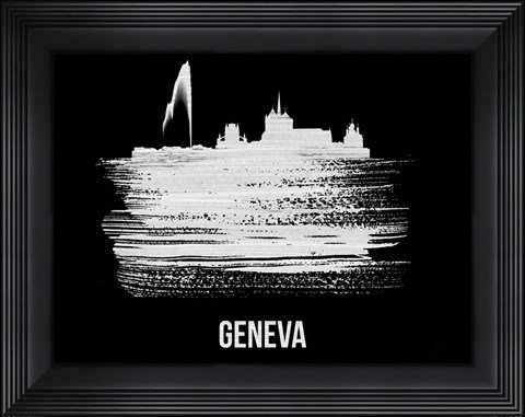 Framed Geneva Skyline Brush Stroke White Print