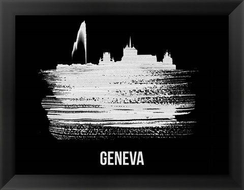 Framed Geneva Skyline Brush Stroke White Print