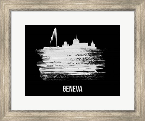 Framed Geneva Skyline Brush Stroke White Print
